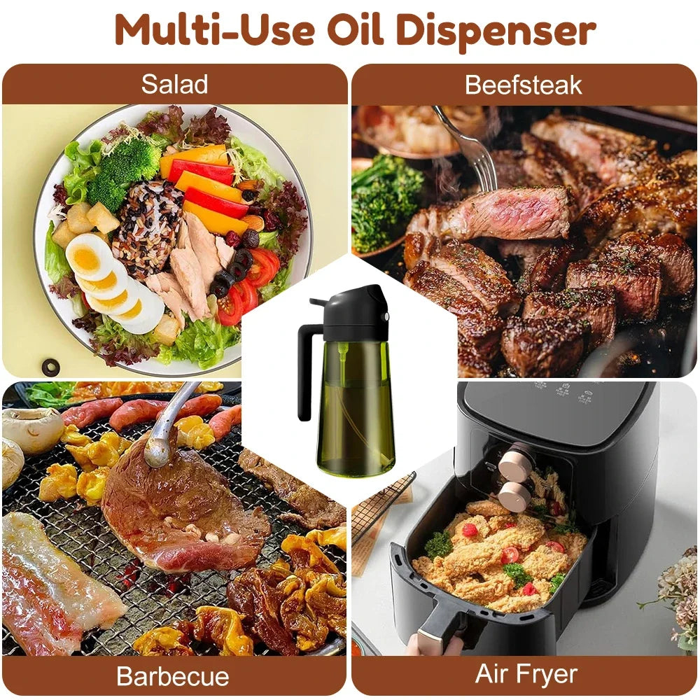 470 ml/16 Unzen lichtblockierendes Sprühgerät für dunkle Öle zum Kochen, 2-in-1-Olivenölspenderflasche für die Küche, dunkelgrüne Glasölflasche
