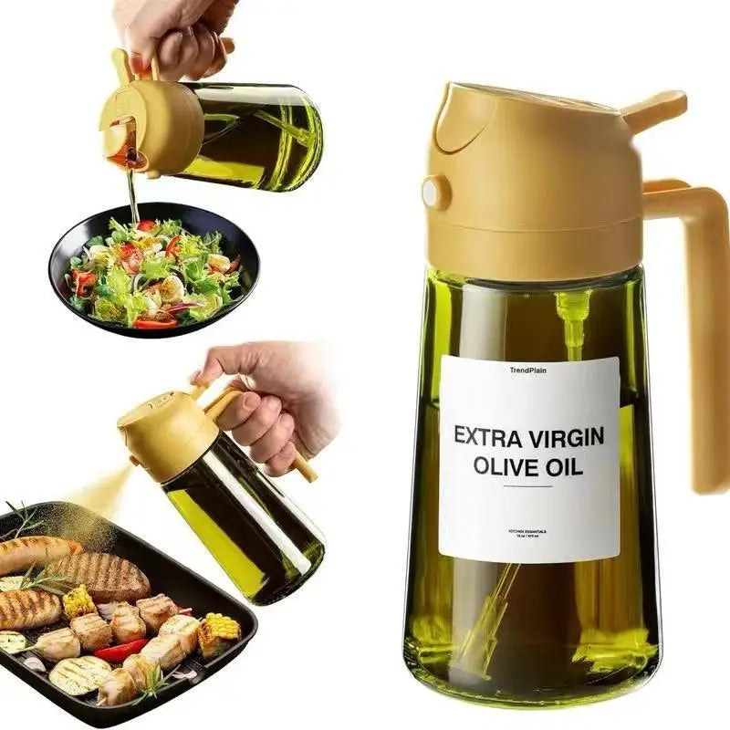 470 ml/16 Unzen lichtblockierendes Sprühgerät für dunkle Öle zum Kochen, 2-in-1-Olivenölspenderflasche für die Küche, dunkelgrüne Glasölflasche