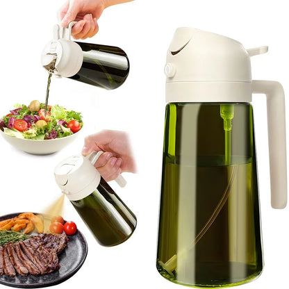 470 ml/16 Unzen lichtblockierendes Sprühgerät für dunkle Öle zum Kochen, 2-in-1-Olivenölspenderflasche für die Küche, dunkelgrüne Glasölflasche