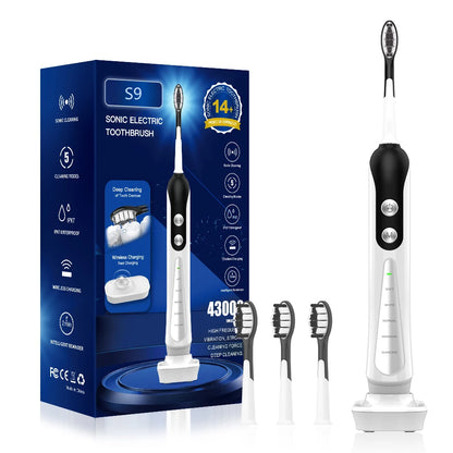 Sonic S9 Elektrische Schallzahnbürste, kabellos, wiederaufladbar über USB, Aufhellungszahnbürste, wasserdicht, automatische Ultraschall-Zahnbürste