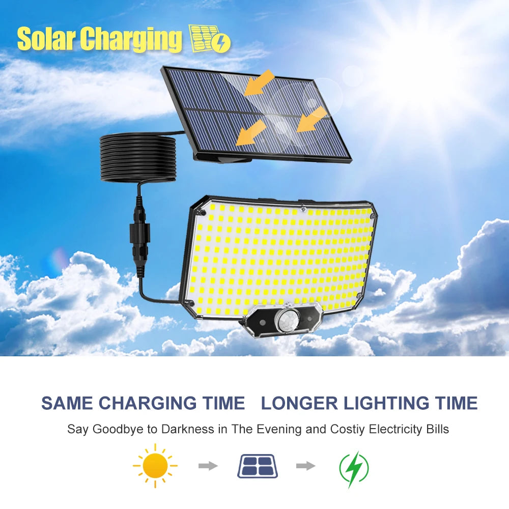 234/318/348 LED-Solarleuchten, 3 Arbeitsmodi, superheller Bewegungsmelder, für den Außenbereich, IP65, wasserdicht, Flutwand-Sicherheitsleuchten, Hof
