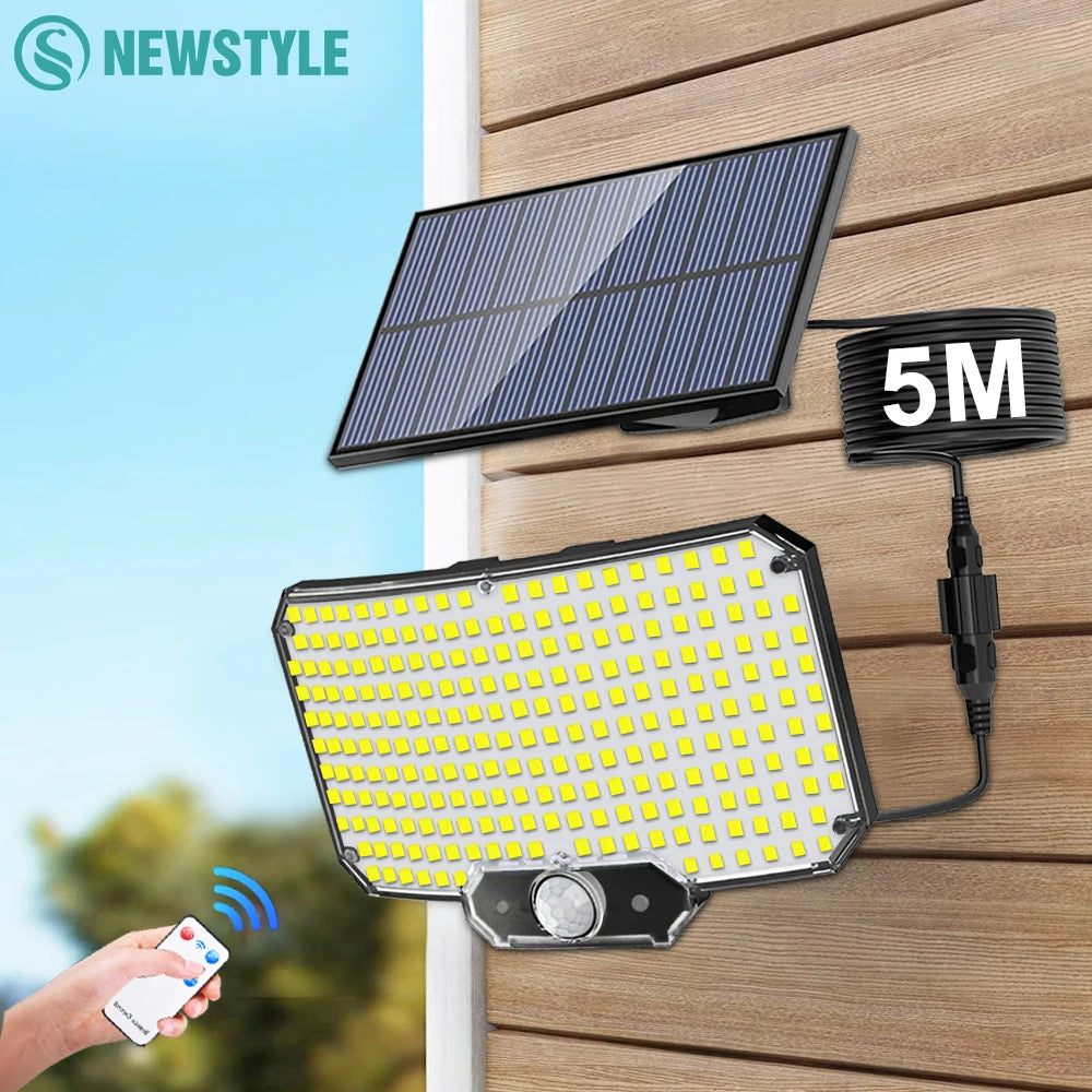 234/318/348 LED-Solarleuchten, 3 Arbeitsmodi, superheller Bewegungsmelder, für den Außenbereich, IP65, wasserdicht, Flutwand-Sicherheitsleuchten, Hof