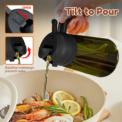 470 ml/16 Unzen lichtblockierendes Sprühgerät für dunkle Öle zum Kochen, 2-in-1-Olivenölspenderflasche für die Küche, dunkelgrüne Glasölflasche