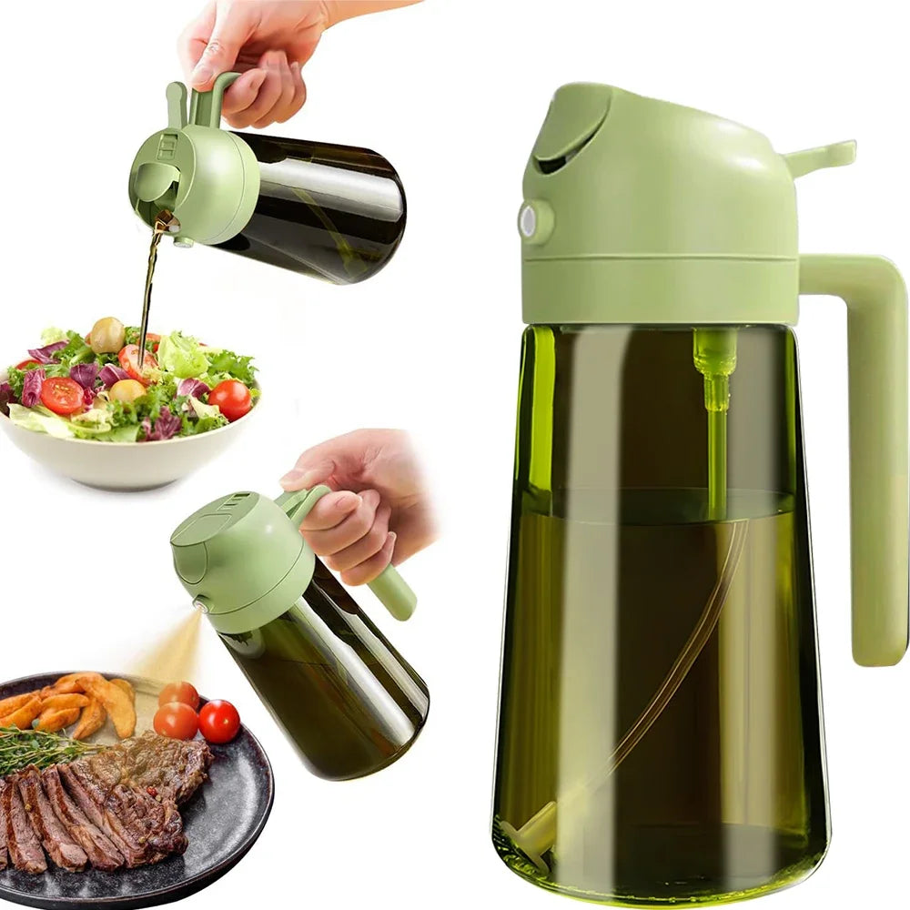 470 ml/16 Unzen lichtblockierendes Sprühgerät für dunkle Öle zum Kochen, 2-in-1-Olivenölspenderflasche für die Küche, dunkelgrüne Glasölflasche