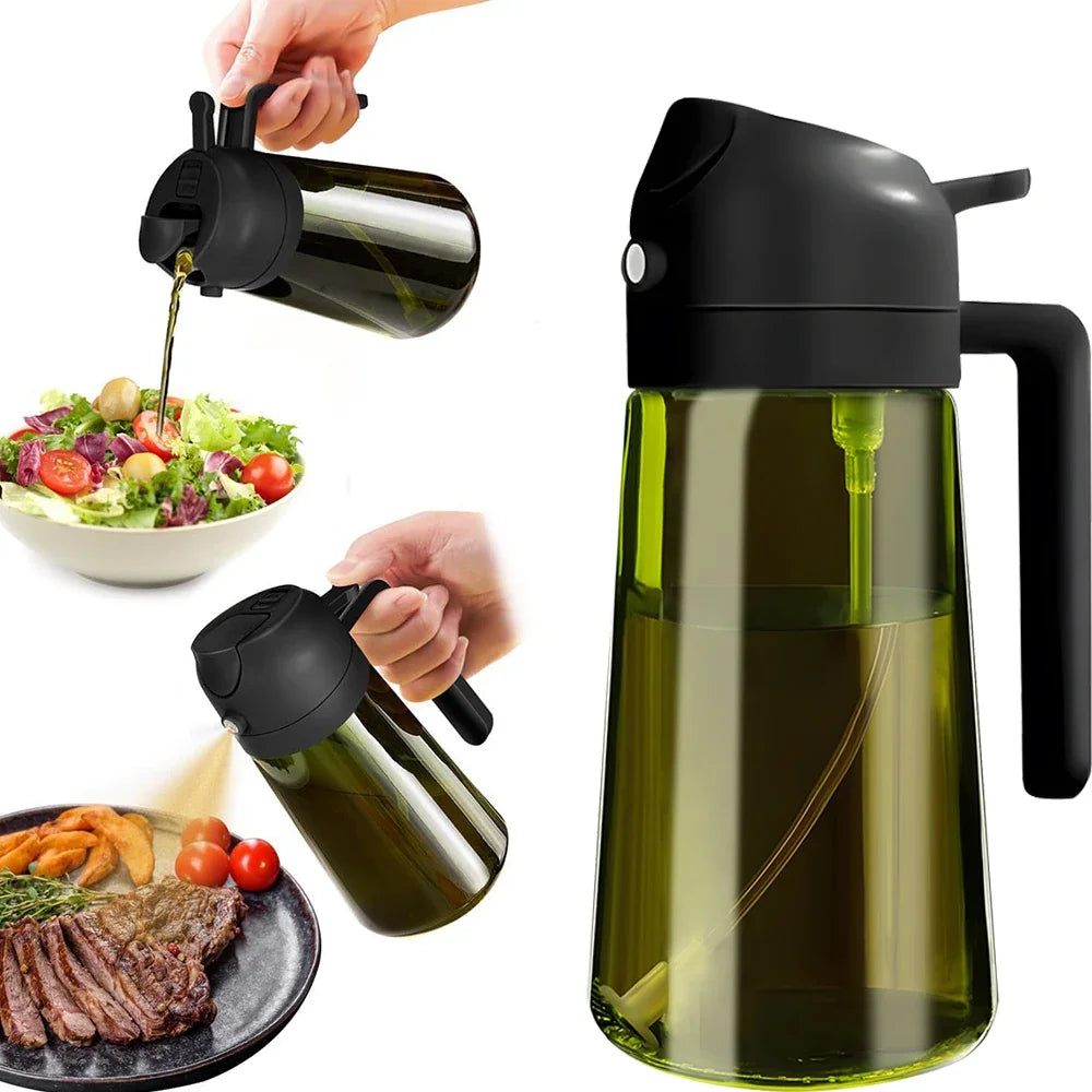 470 ml/16 Unzen lichtblockierendes Sprühgerät für dunkle Öle zum Kochen, 2-in-1-Olivenölspenderflasche für die Küche, dunkelgrüne Glasölflasche