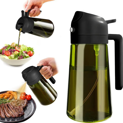 470 ml/16 Unzen lichtblockierendes Sprühgerät für dunkle Öle zum Kochen, 2-in-1-Olivenölspenderflasche für die Küche, dunkelgrüne Glasölflasche